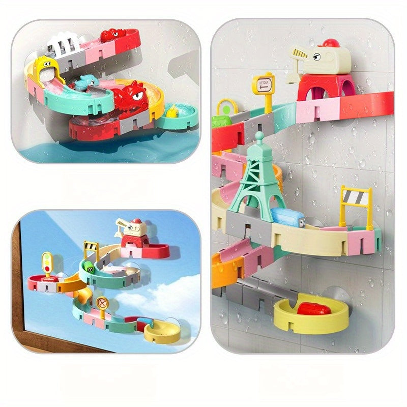 Dinosaur Bath Track Water Slide Play Set with Suction Cups