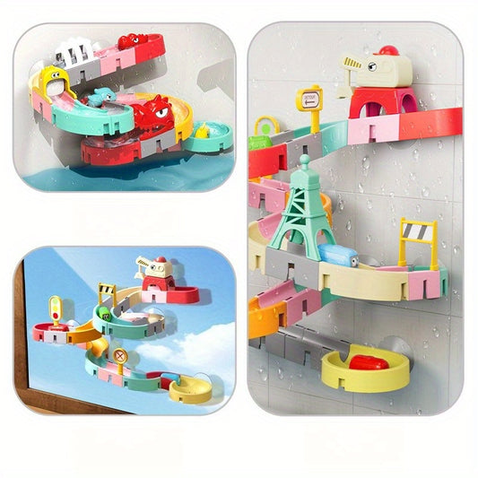 Dinosaur Bath Track Water Slide Play Set with Suction Cups