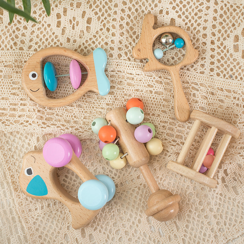 Beech Wood Baby Rattle Set – 5 Pieces in Gift Box