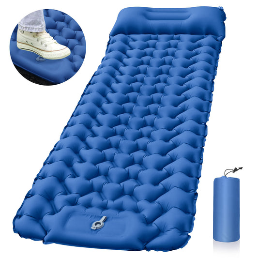 Inflatable Camping Mattress with Built-In Foot Pump (Single, 196×68×9 cm)
