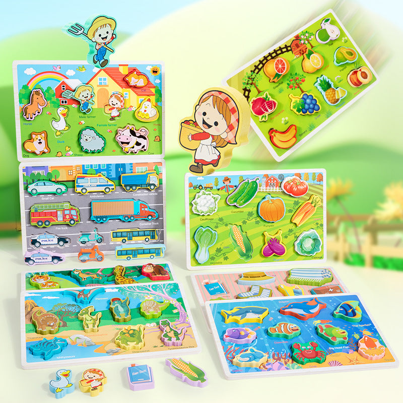 Montessori Grab & Match Wooden Scene Puzzle Board