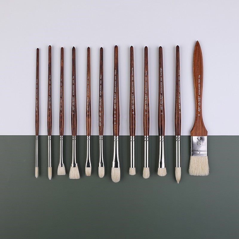 12-Piece Hog Bristle Paint Brush Set with Storage Mat Bag