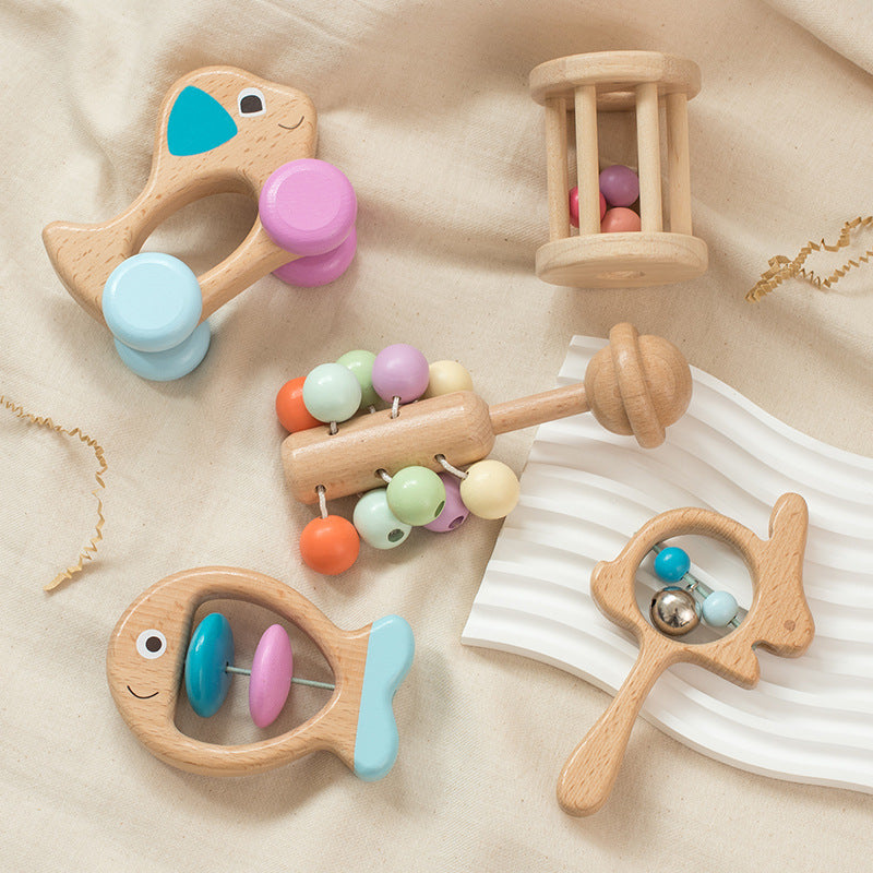 Beech Wood Baby Rattle Set – 5 Pieces in Gift Box