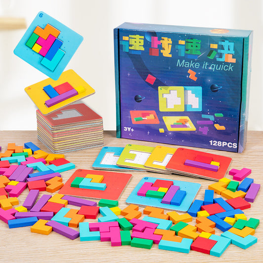 Quick Fix Wooden Block Puzzle – Challenge Cards Brain Teaser