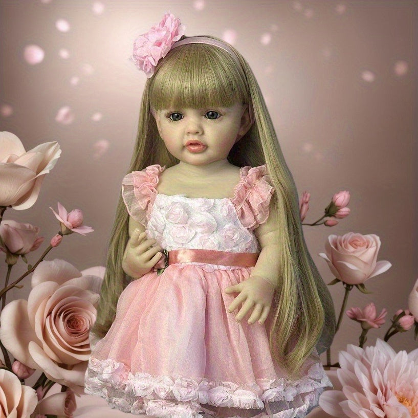 Extra Large 22 Inch Reborn Baby Girl Doll with Pink Floral Dress