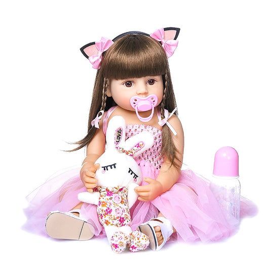 Lifelike 22" Reborn Baby Doll 55cm with Full Body Vinyl and Pink Dress