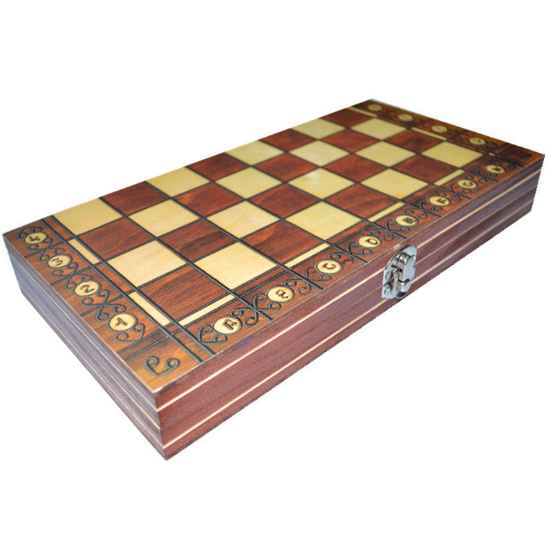 Wooden Magnetic 3-in-1 Chess Set - Folding Chess, Checkers & Backgammon