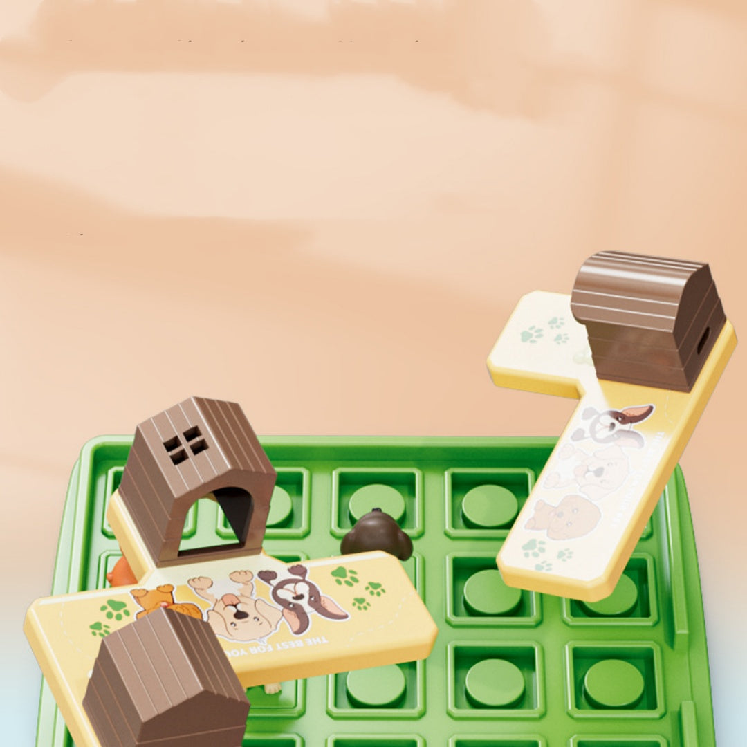 Children's puzzle toy with wooden pieces on a green base