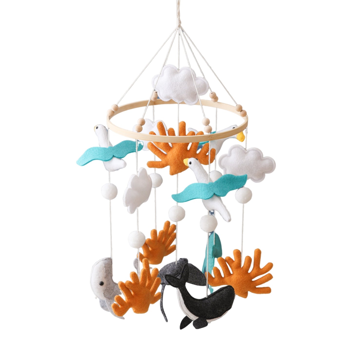 Soft Felt Ocean Baby Crib Mobile with Whales & Clouds
