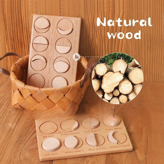 Wooden Moon Phases Learning Board – Montessori Puzzle for Toddlers
