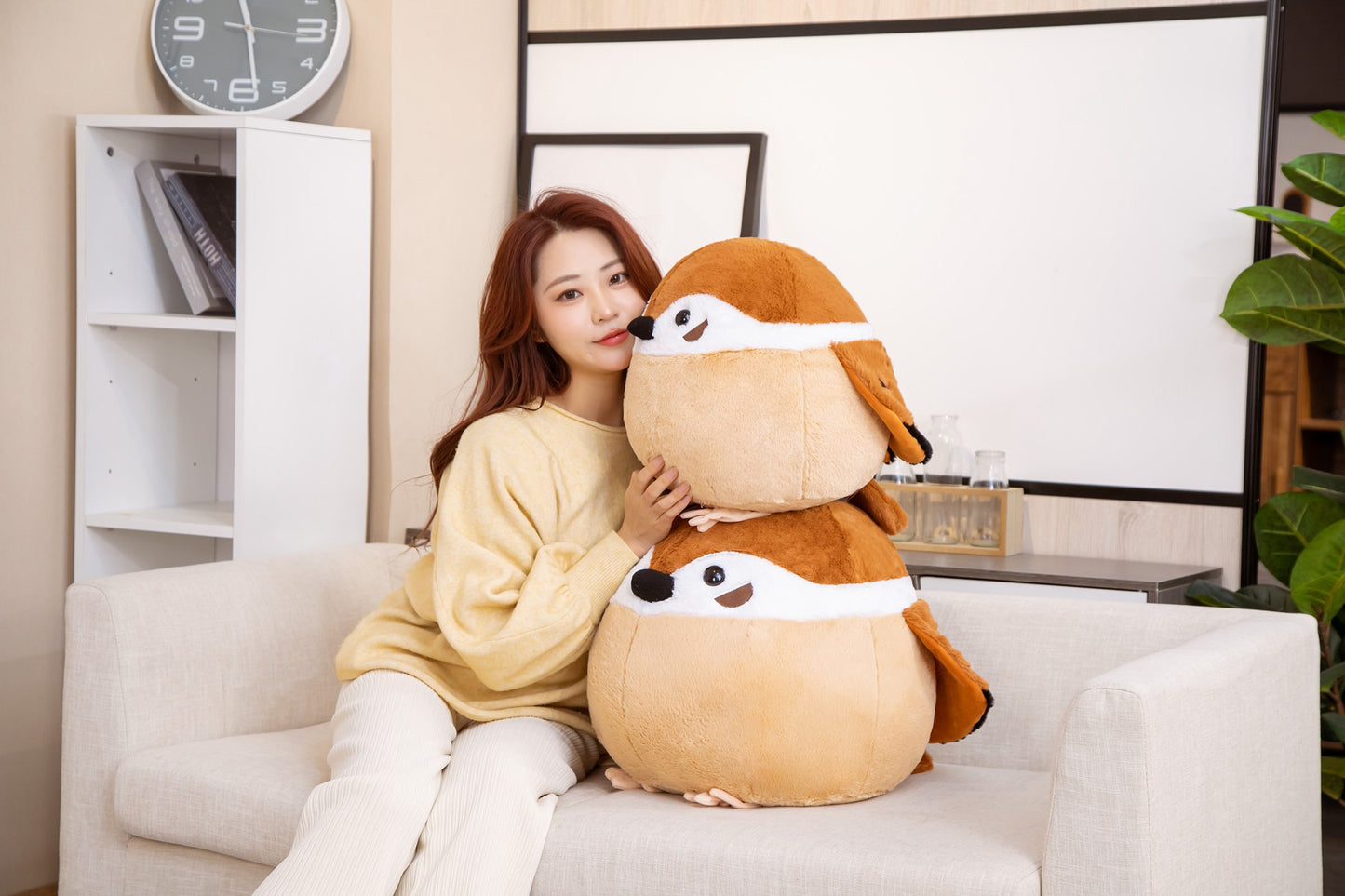 Cute Spherical Sparrow & Crow Plush Cushion Pillow (35/40 cm)