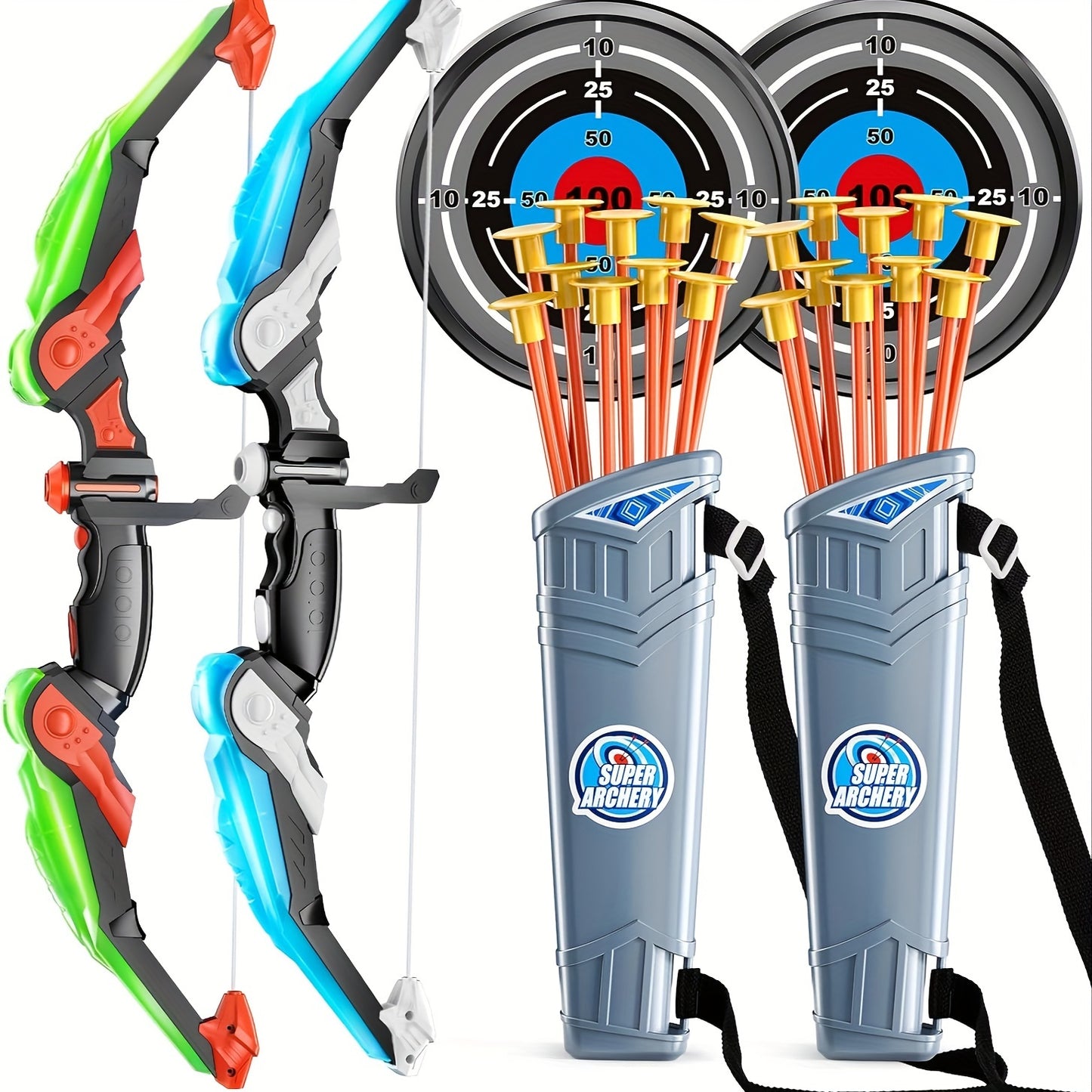 LED Light-Up Archery Set for Kids with Suction Cup Arrows, Target & Quiver