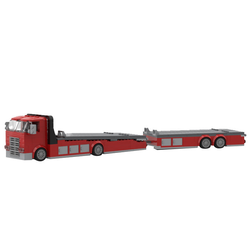 Red Low-Loader Car Transporter Brick Set with Trailer (568 pcs)