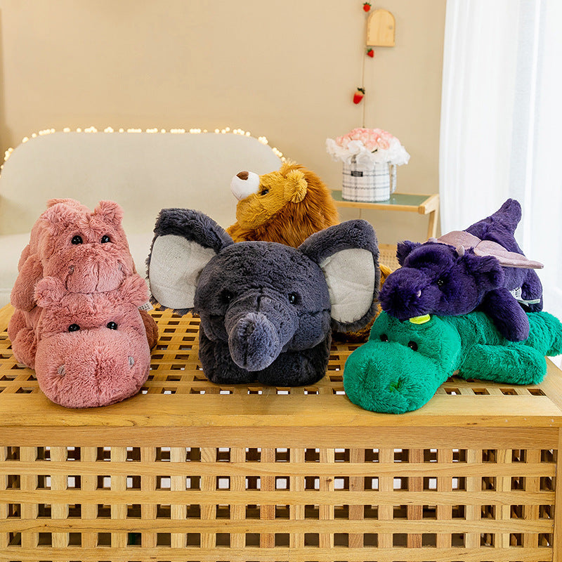 Cute Animal Plush Toy Collection – Hippo Dinosaur Lion Elephant Dragon