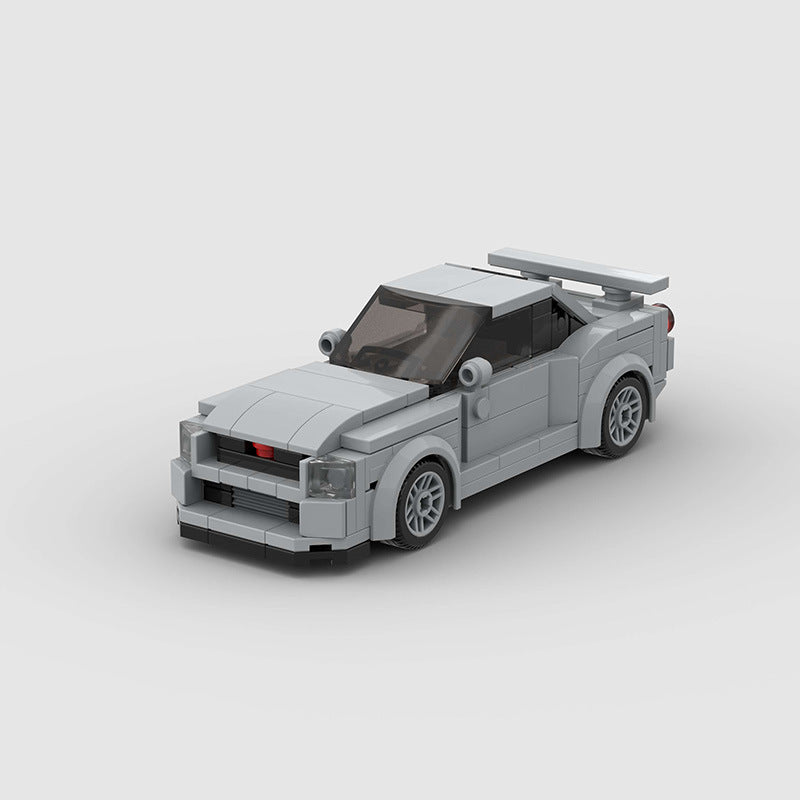 R34 Skyline-Style Compact Sports Car Building Blocks, Grey