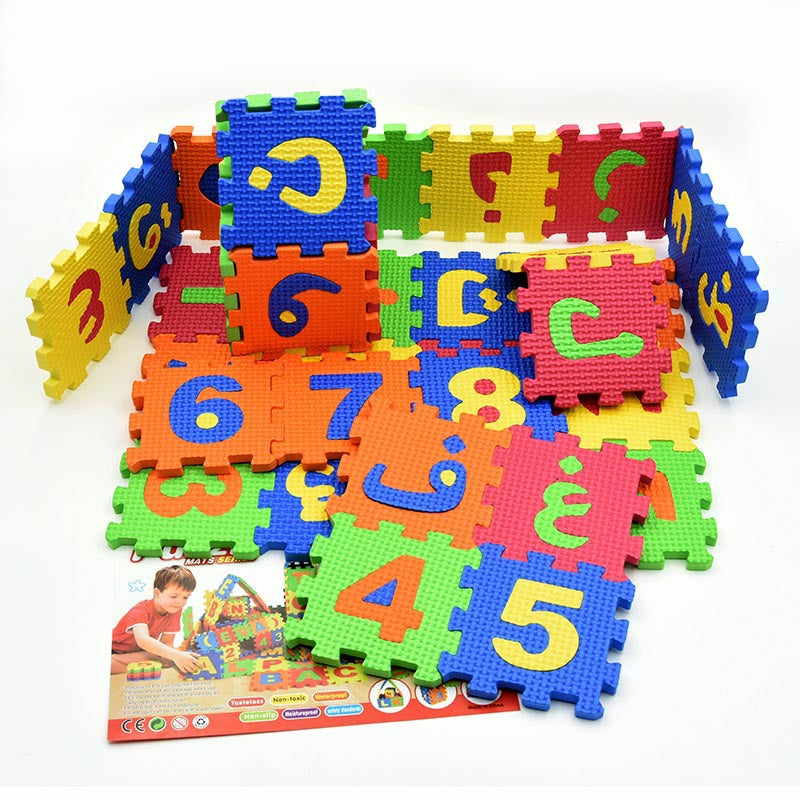 Arabic EVA Puzzle Mat 36 Tiles 9 cm – Letters, Numbers and Shapes