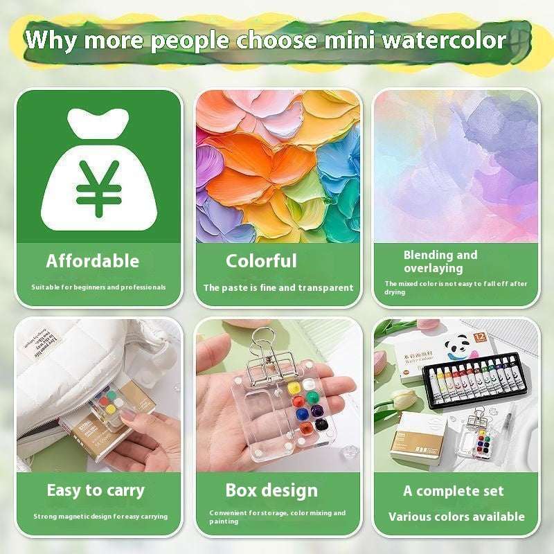 Mini Walnut or Acrylic Watercolor Palette with Clip (8 or 15 Wells)