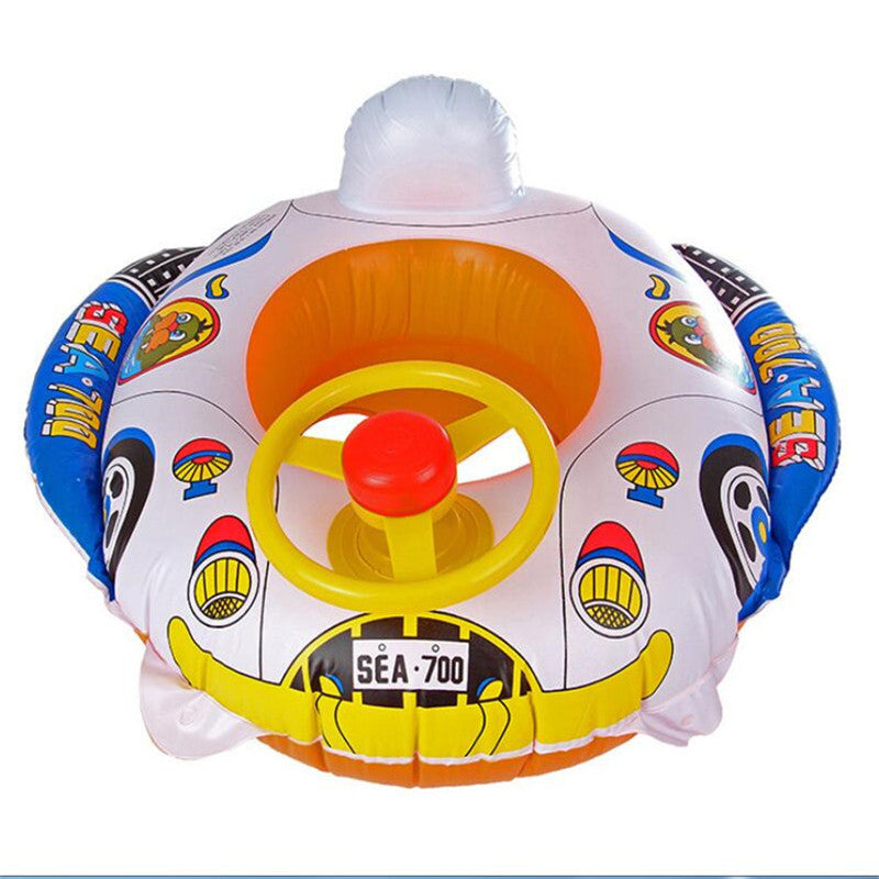Baby Swim Seat Float with Steering Wheel – Cartoon Car (60×64×20 cm)