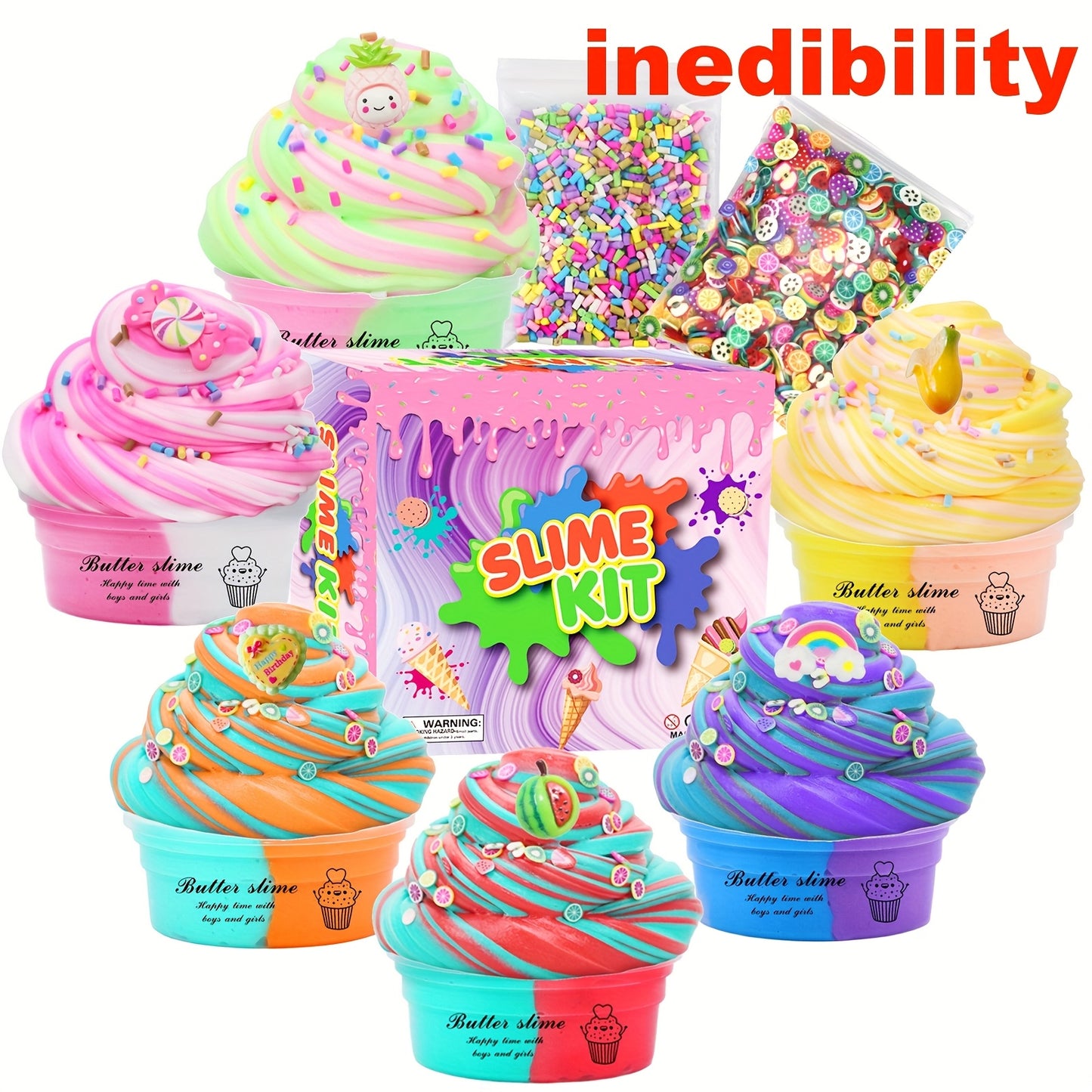 6-Cupcake Butter Slime Party Kit for Kids (Non Edible Sensory Toy)