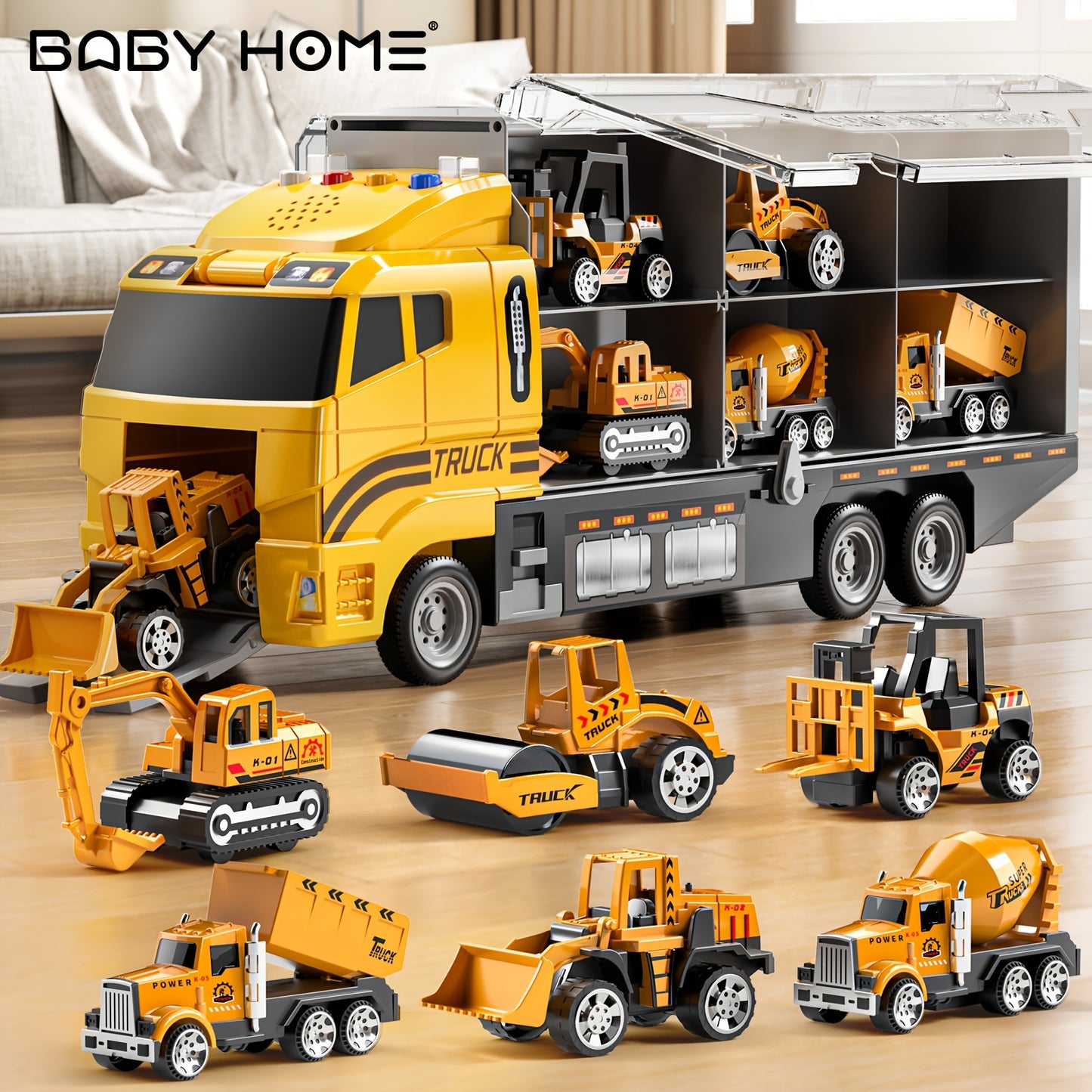 Construction Truck Carrier Playset with Play Mat for Kids 3+