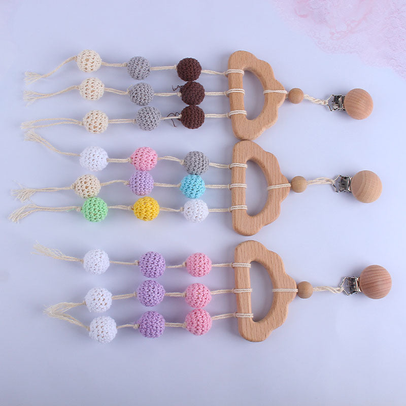 Wooden Cloud Baby Stroller Teether with Crochet Beads