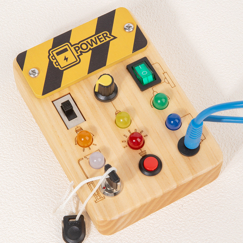 Children’s Wooden LED Busy Board with Switches, Lights and Tools