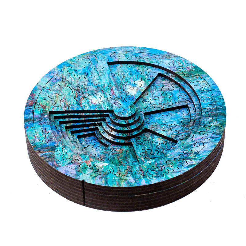Water Lily Decryption Round Wooden Puzzle 1000 Pieces, 7 Layers