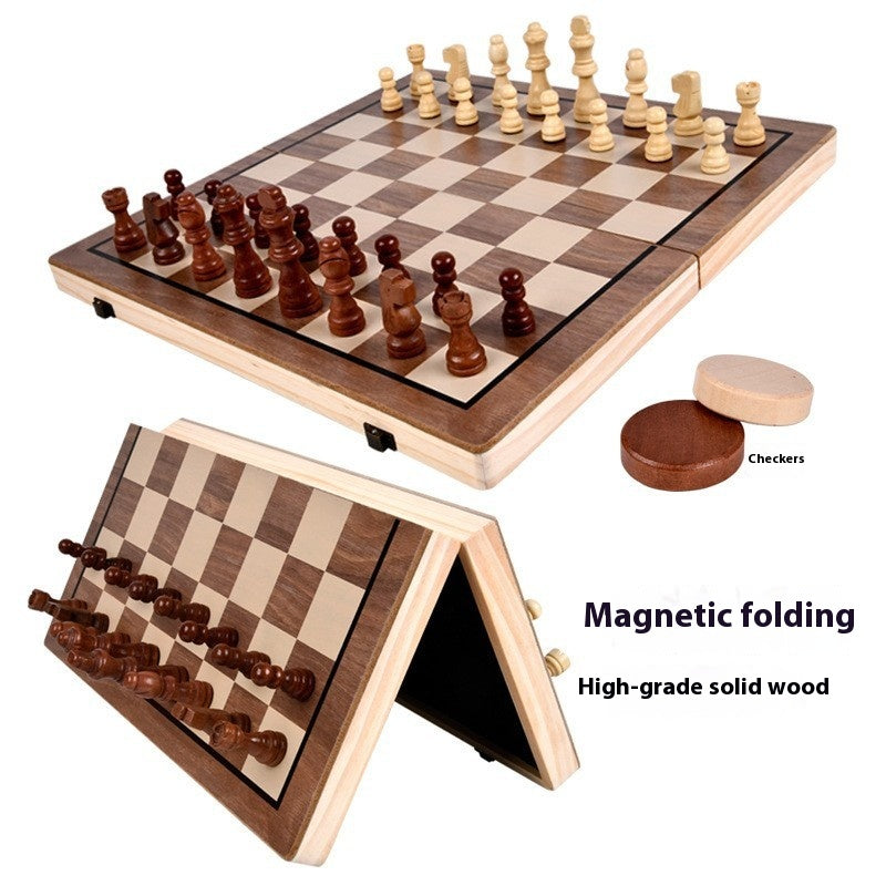 Magnetic Walnut Chess Set — Folding Wood Board (29 cm or 39 cm)