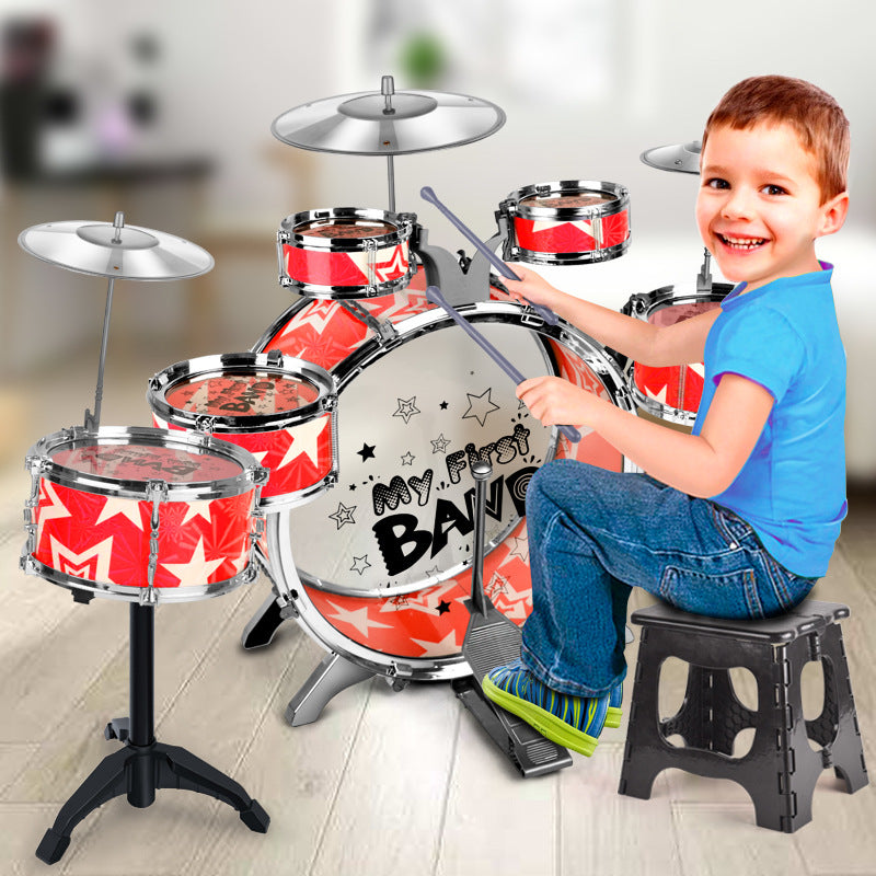 Kids Jazz Drum Set with Pedal and Stool – 6-Piece Drum Kit for Ages 3–6