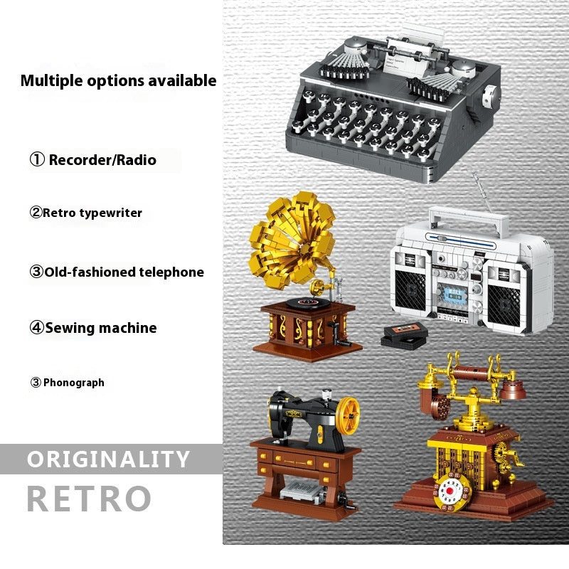 Retro Creative Building Blocks: Typewriter, Phone, Gramophone & More