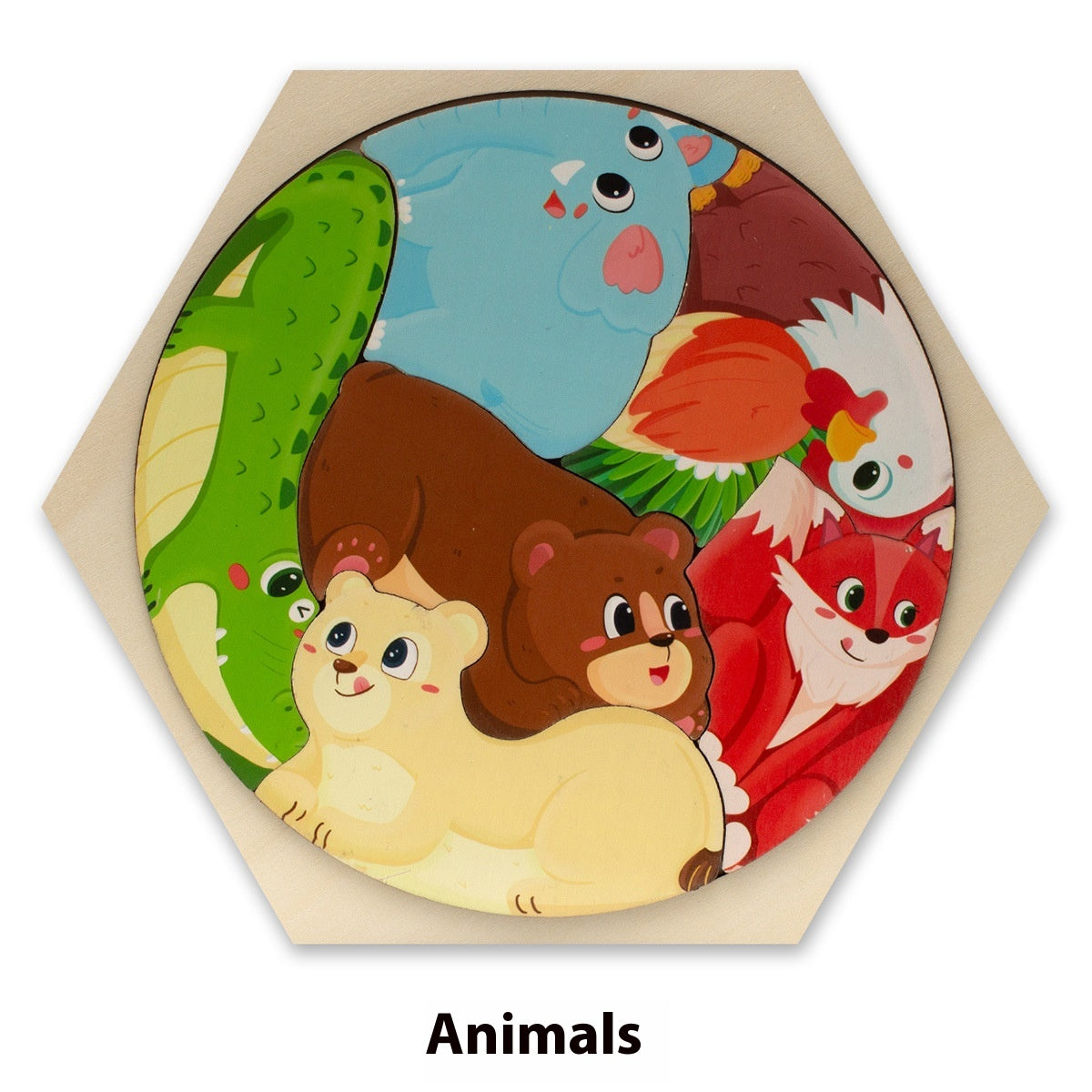 Childrens Cartoon Hexagon Wooden Puzzle (Early Learning)
