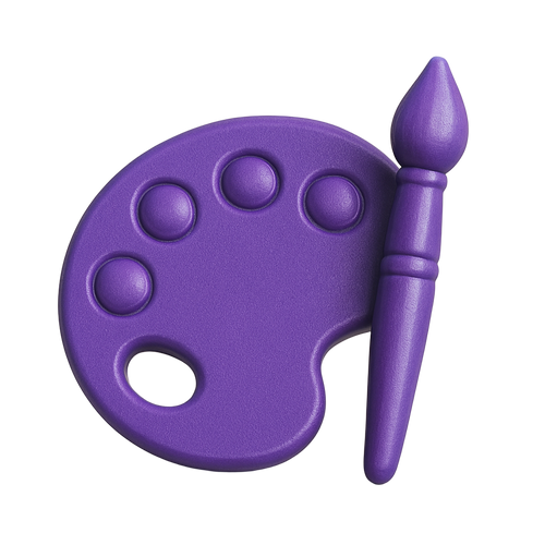 Purple paint palette with a brush on on a monochrome background