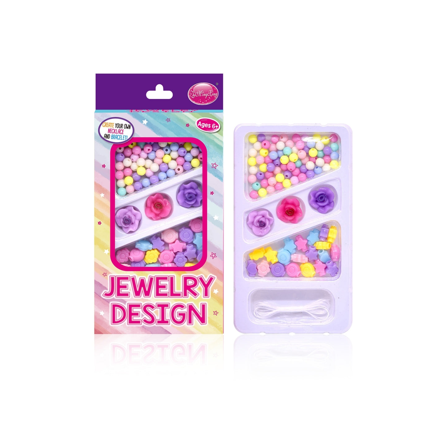 pastel bead jewelry kit with cords and flower beads for kids age 6 plus