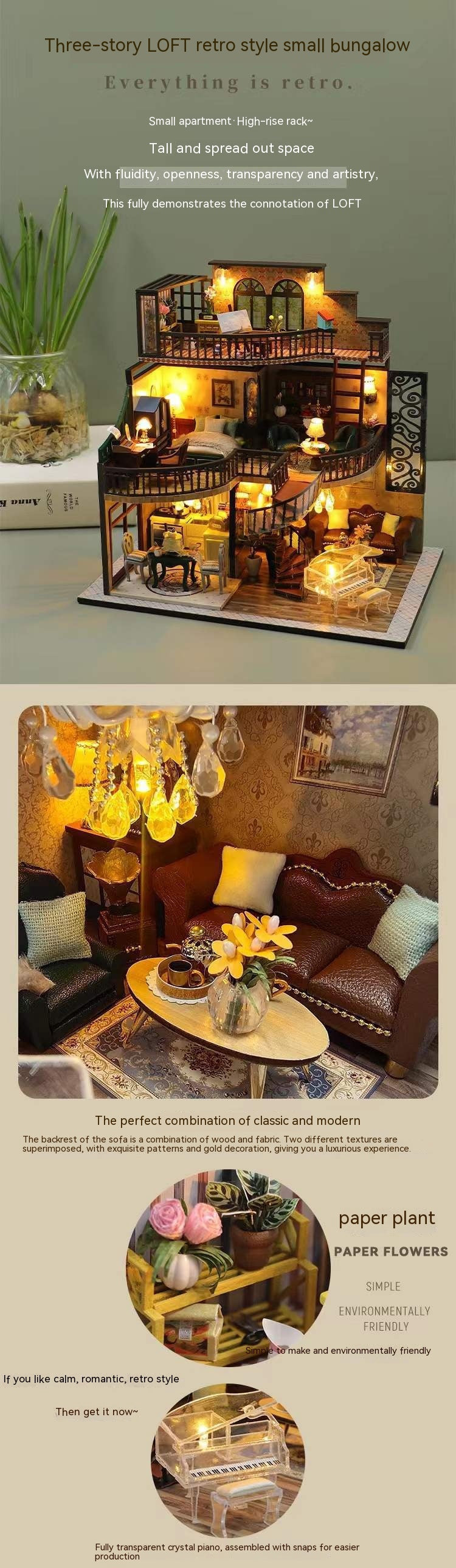 Miniature model of a living room with furniture and decor, featuring a cozy atmosphere.