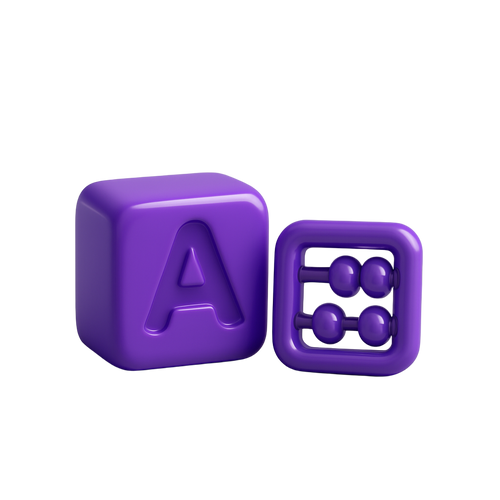 Two purple plastic letters, 'A' and a symbol resembling a buckled belt, on a gray background.