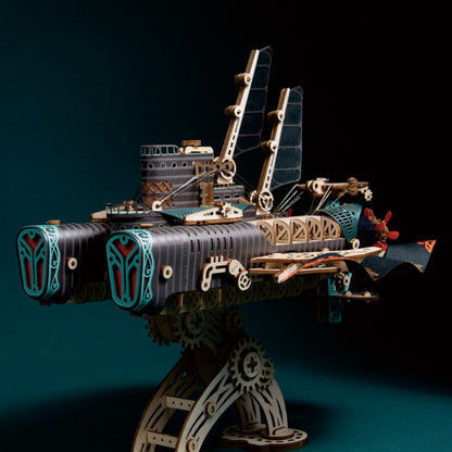 Fantasy ship dark grey 2 with petrol blue background