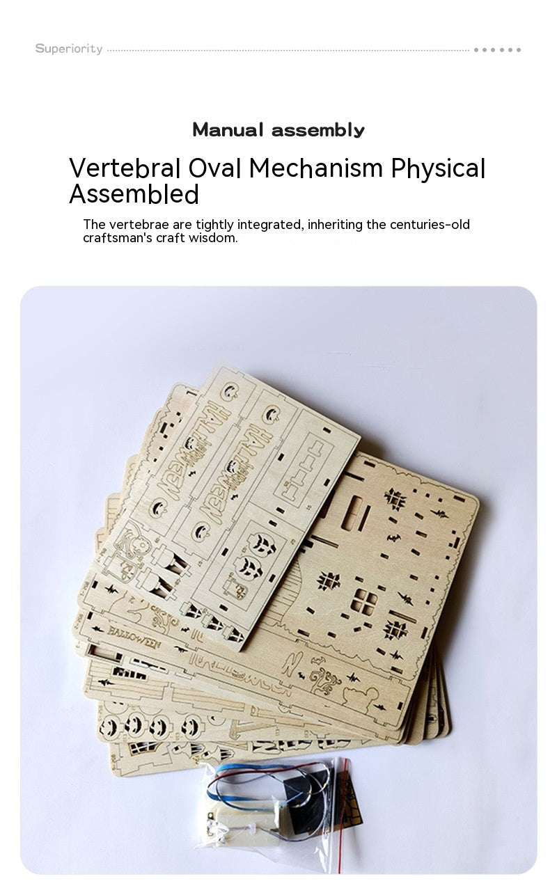Manual assembly of a vertebral oval mechanism on a white background
