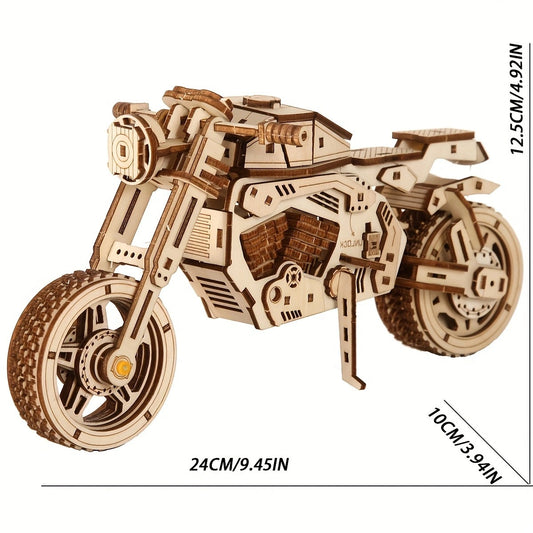 3d wooden puzzle motorcycle on a wiye background