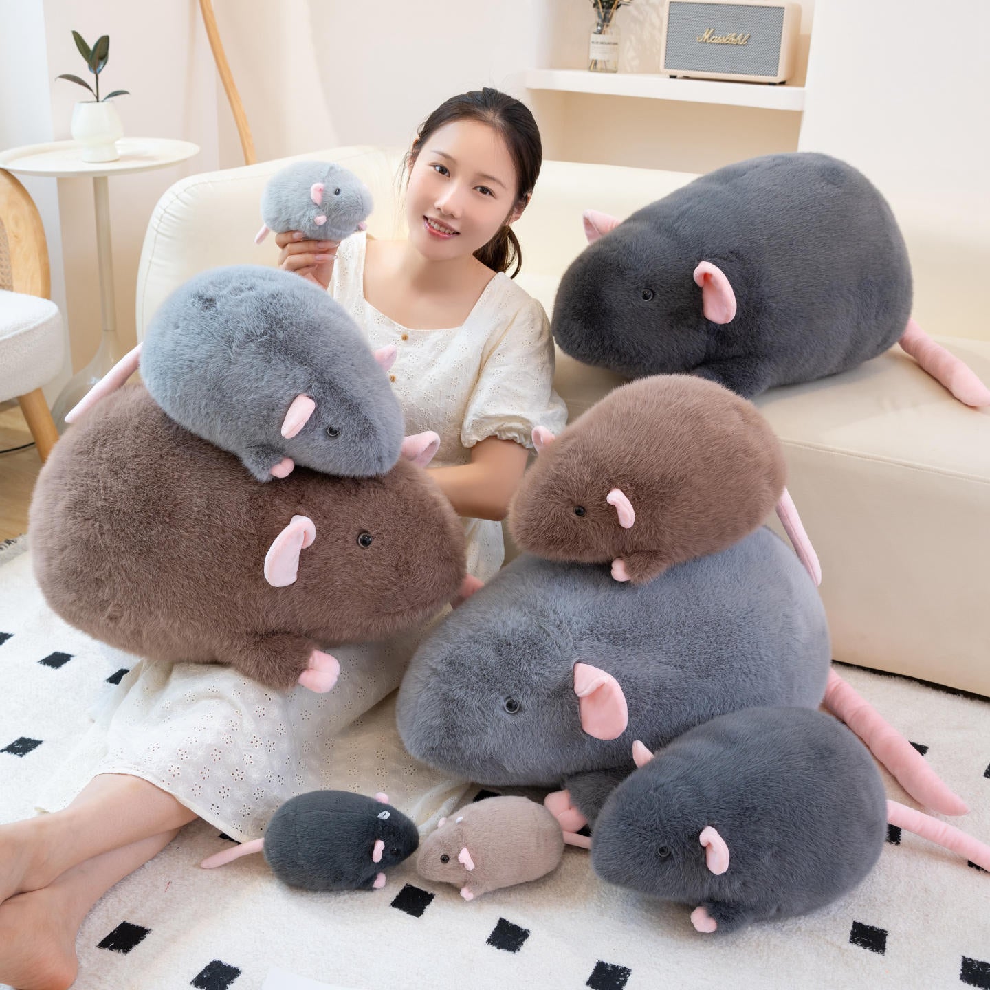 Large Mouse Plush Toy – 18, 35 and 65 cm (Blue Gray, Dark Gray, Milk Brown)