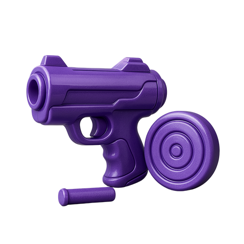 Purple toy gun with a barrel on a monochrome background