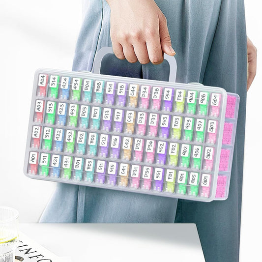 clear 64 grid bead storage case with handle and removable mini boxes 22.3 x 12.8 x 5.5 cm