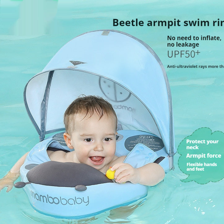 Inflatable-Free Baby Swimming Ring with Sun Canopy for Kids