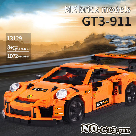 GT3-911 Orange Racing Car Brick Model with Rear Wing (1072 pcs)