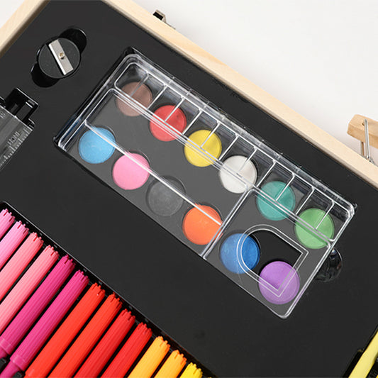 180 Piece Wooden Art Set for Kids with Markers, Pencils, Pastels and Watercolors