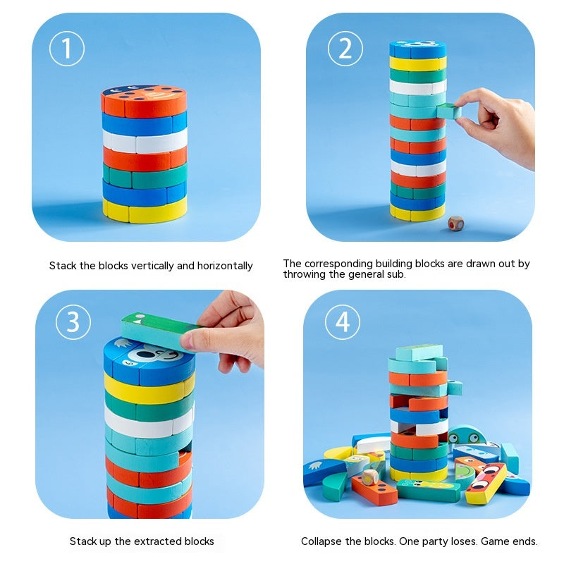 Animal Tower Wooden Stacking Game for Kids (Jenga-Style, 3+)