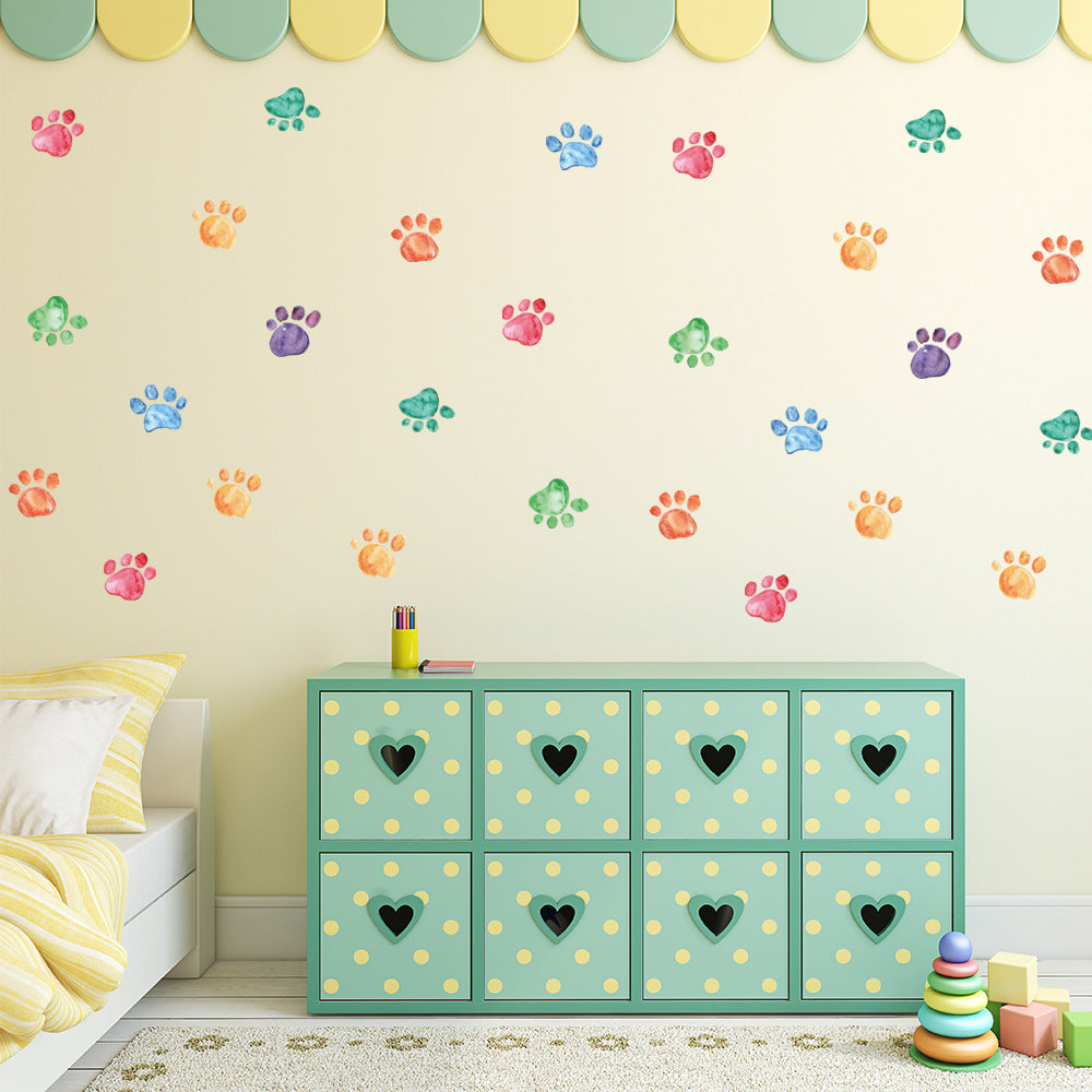Watercolor Paw Print Wall Stickers – Waterproof Kids Room Décor
