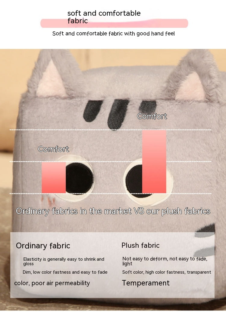 Square Cat Sleeping Pillow – Kawaii Plush Cushion (20/30/40 cm)