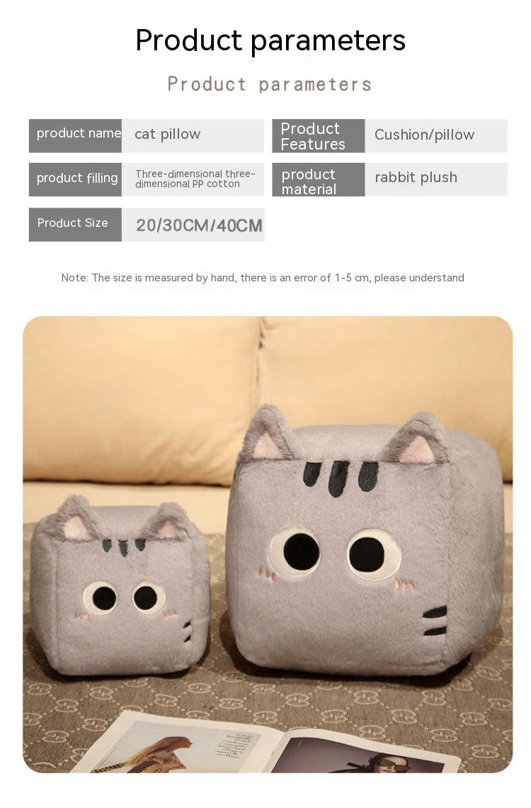 Square Cat Sleeping Pillow – Kawaii Plush Cushion (20/30/40 cm)