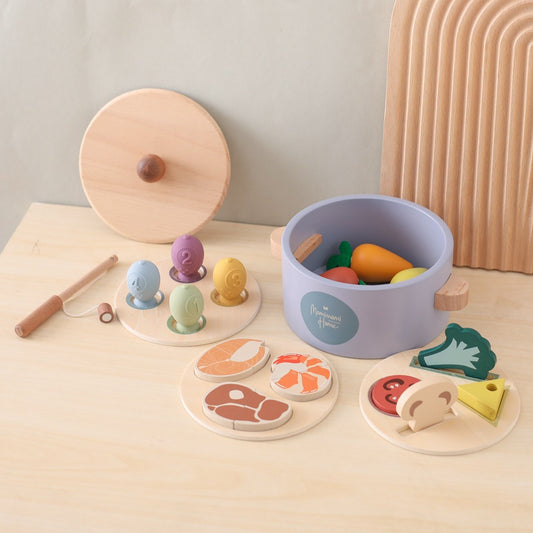 Children’s Wooden Radish Pull & Magnetic Fishing Pot Pretend Play Set