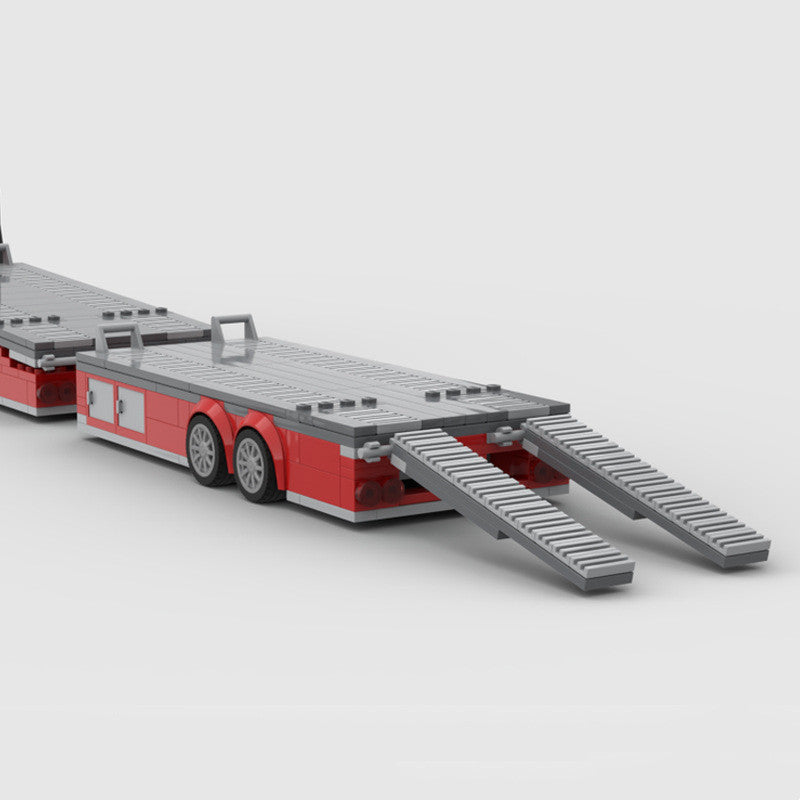 Red Low-Loader Car Transporter Brick Set with Trailer (568 pcs)
